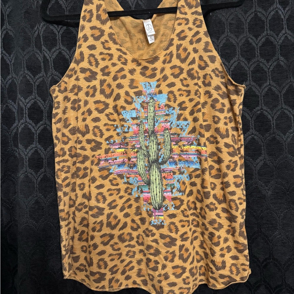 Leopard Print Tank Top with Cactus Design